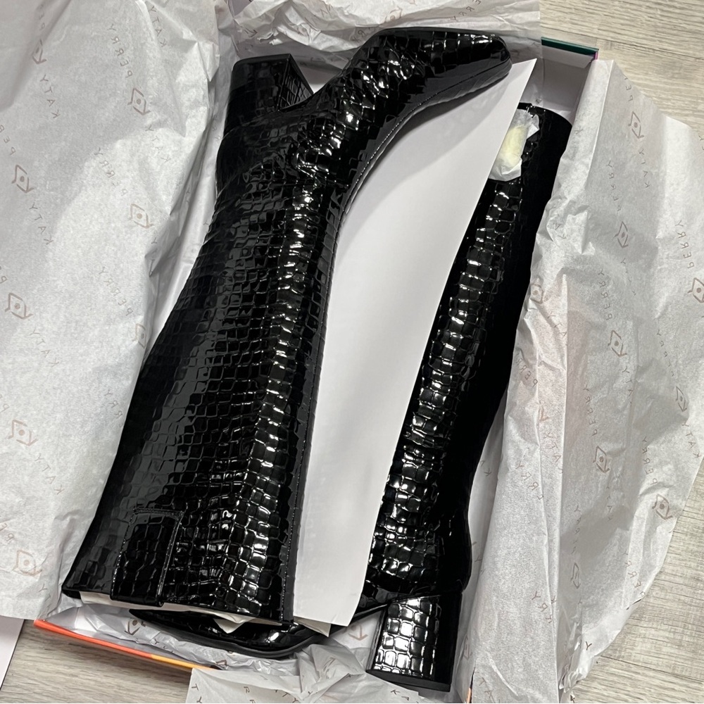 Katy Perry The Geminni Boot, Elegant Black Croc-Embossed Knee-High Boots, 9 - Picture 6 of 9